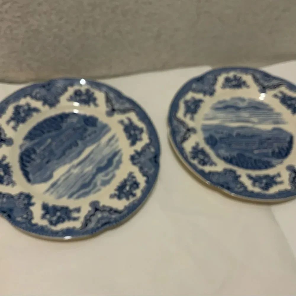 2 Vintage Johnson Bros Old Britain Castles Blarney Castle 8”Plate Blue White G15